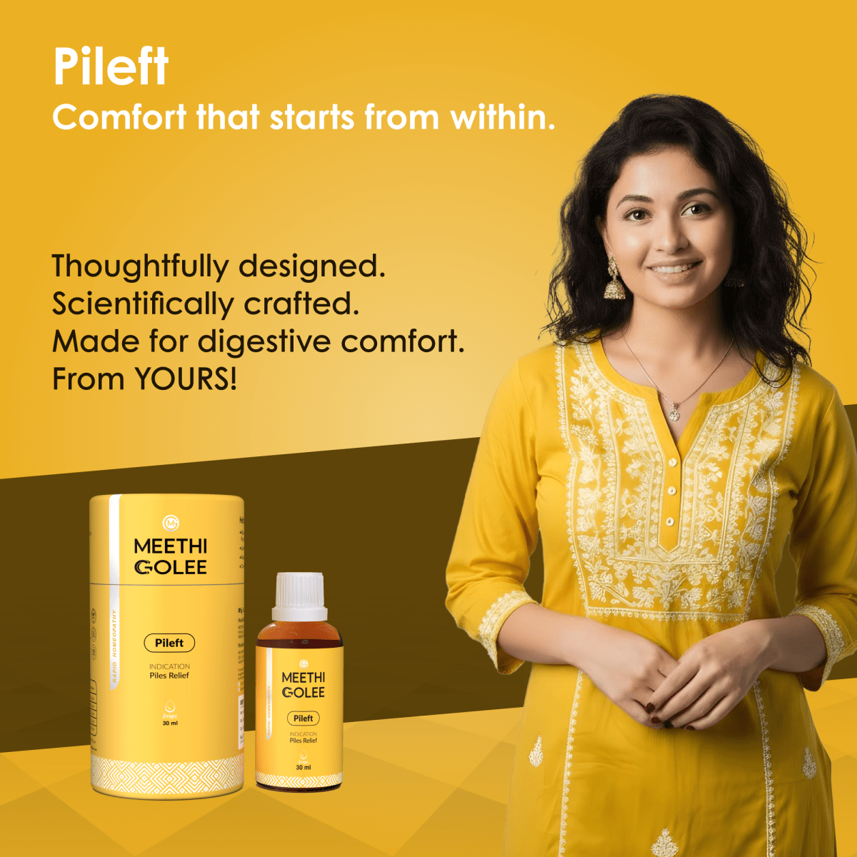 Pileft Advanced Homeopathy 2.0 for Piles & Fissure Comfort Support | Oral Drops | 30ml - Meethi Golee